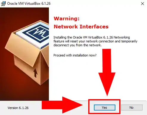 Aviso de interrupção de rede na instalação maquina virtual Virtual Box