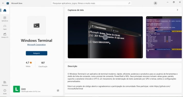 Windows Terminal na Microsoft Store