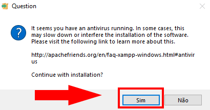 Aviso sobre antivírus interferir no Xampp