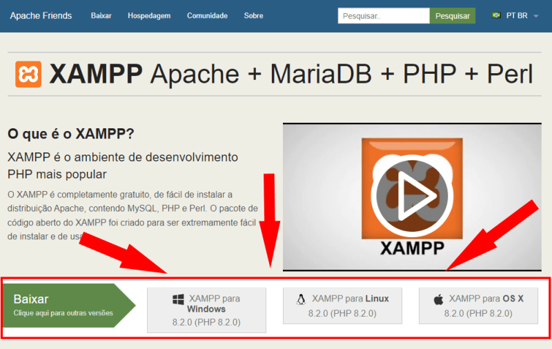 Download do Xampp para o Windows