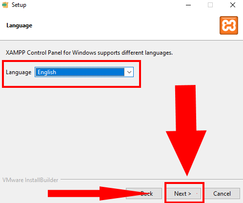 Escolha de linguagem do Xampp