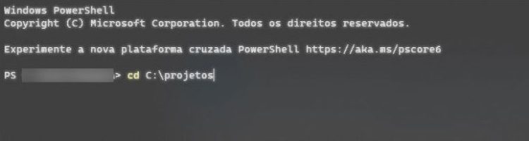 Digitando no terminal caminho da pasta base projeto Vite