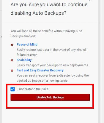 Autorização para desabilitar Backups Autorização para desabilitar Backups