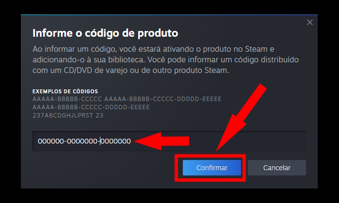 Pop-UP para inserir chave do jogo da Nuuvem na Steam
