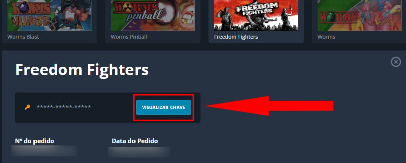 Botão para desbloquear e visualizar a chave do jogo