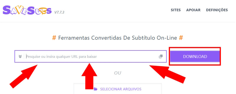 Campo Para Botar url do Vídeo Para Baixar a Legenda