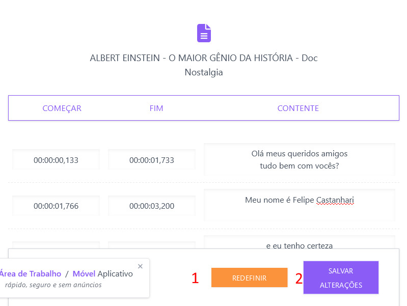 Opções Para Editar Legenda
