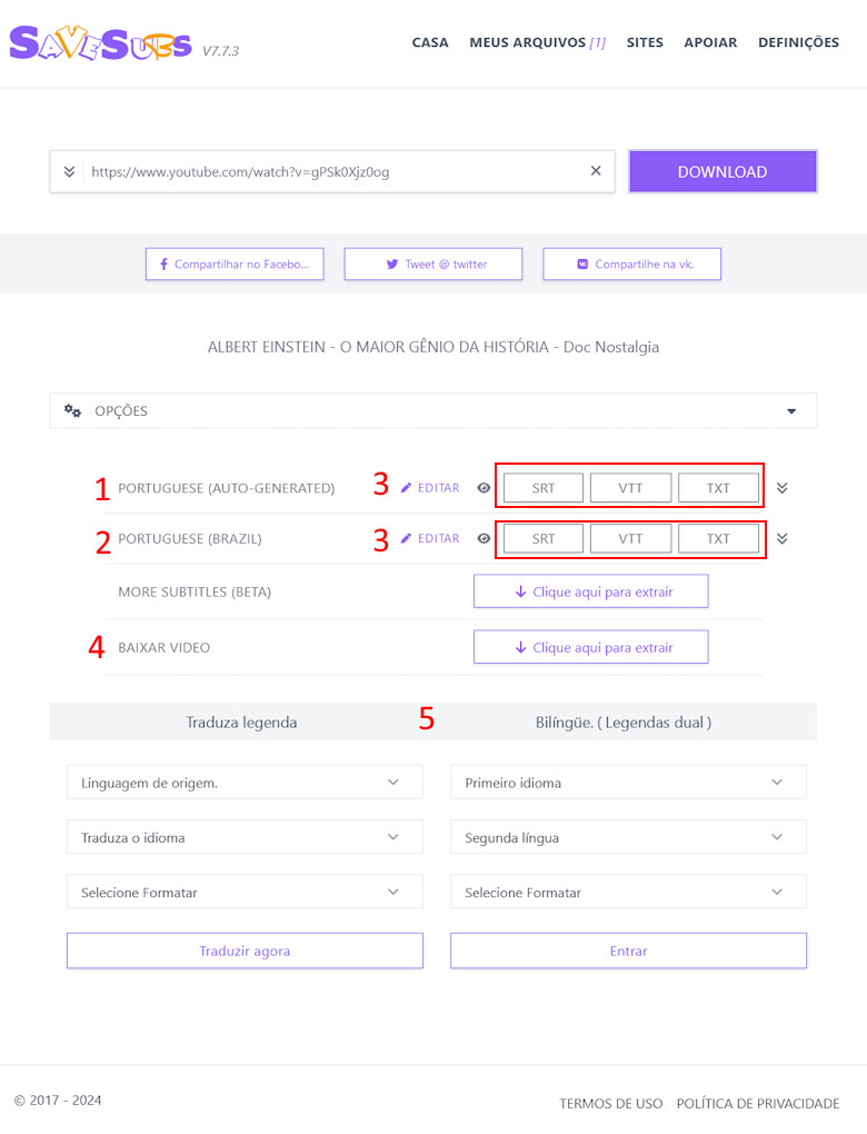 Opções Para Salvar Legenda